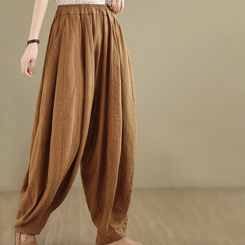 Pantaloni a gamba larga da donna in cotone e lino con tasche, motivo lanterna patchwork vintage Buddha Stones - image 6
