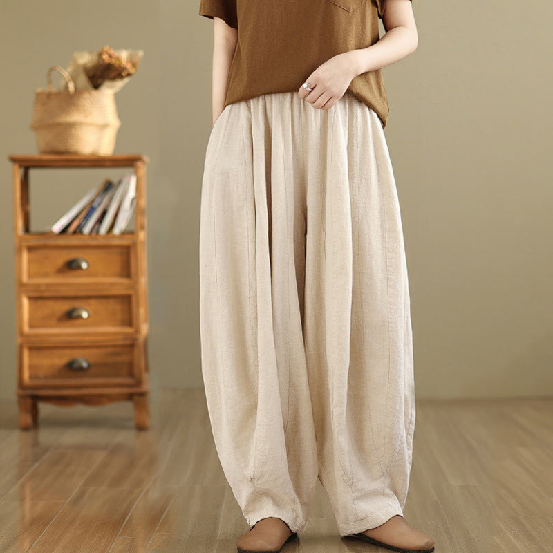 Pantaloni a gamba larga da donna in cotone e lino con tasche, motivo lanterna patchwork vintage Buddha Stones - Beige - US8-10, UK/AU12-14, EU40-42 (2XL) - image 18