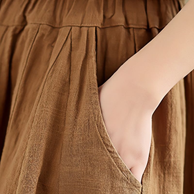 Pantaloni a gamba larga da donna in cotone e lino con tasche, motivo lanterna patchwork vintage Buddha Stones - image 10