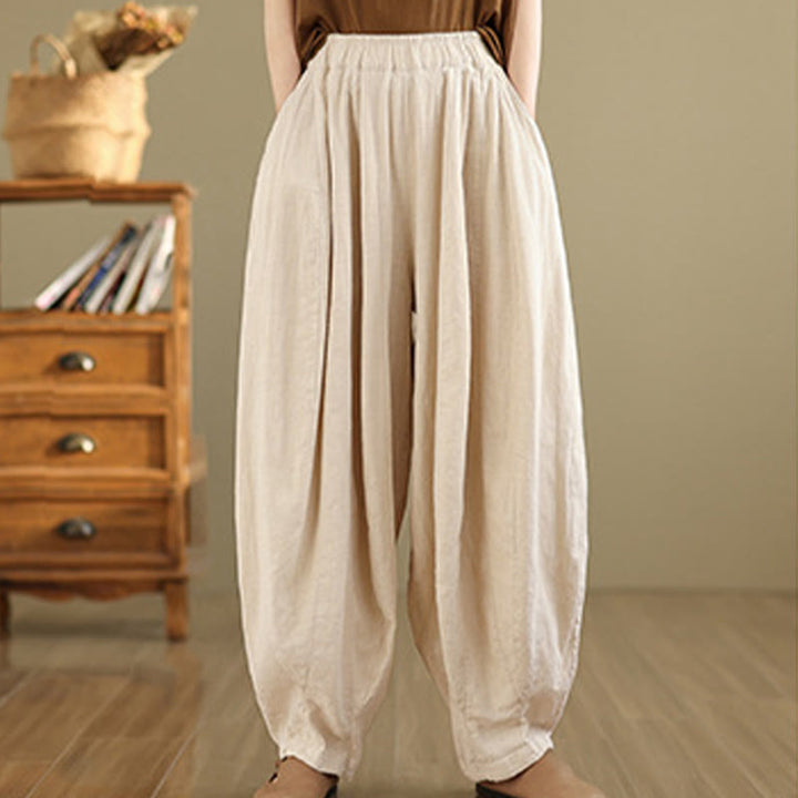Pantaloni a gamba larga da donna in cotone e lino con tasche, motivo lanterna patchwork vintage Buddha Stones - image 19