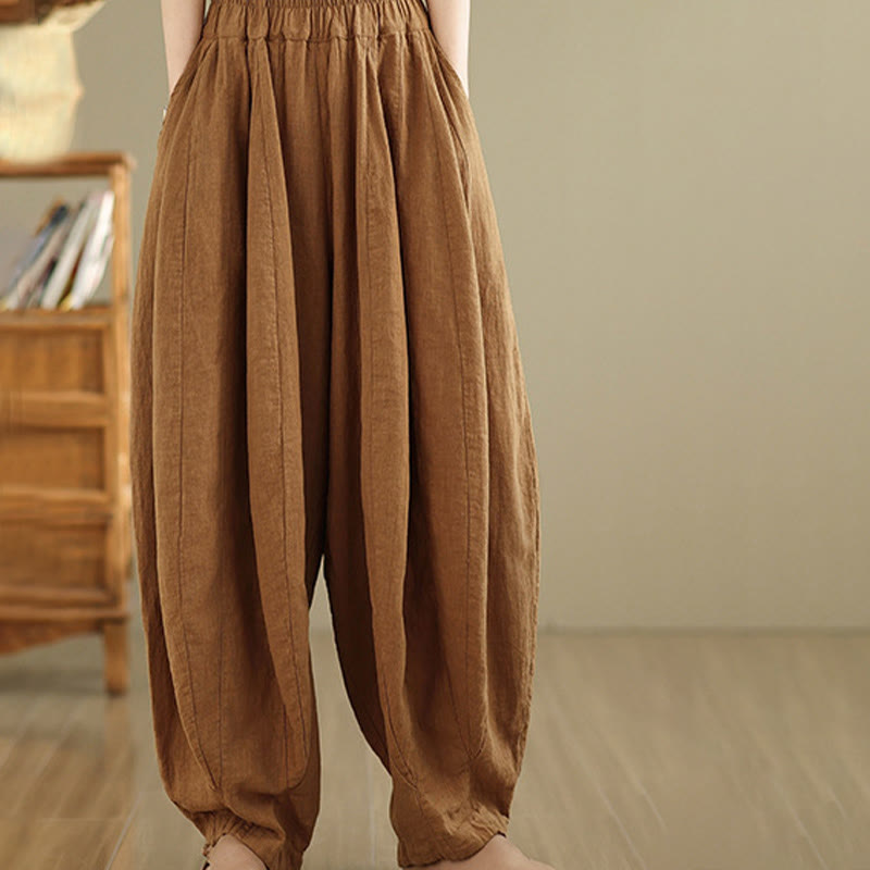 Pantaloni a gamba larga da donna in cotone e lino con tasche, motivo lanterna patchwork vintage Buddha Stones - image 5