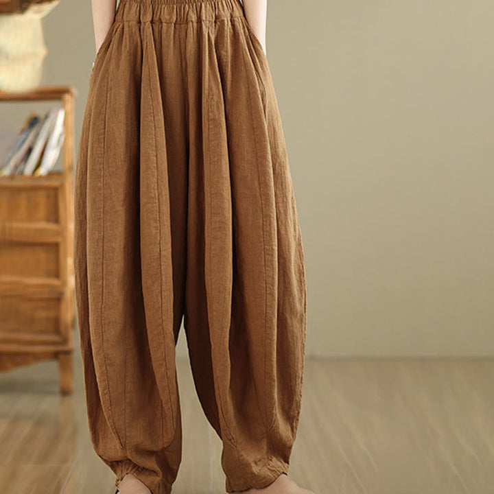 Pantaloni a gamba larga da donna in cotone e lino con tasche, motivo lanterna patchwork vintage Buddha Stones - image 5
