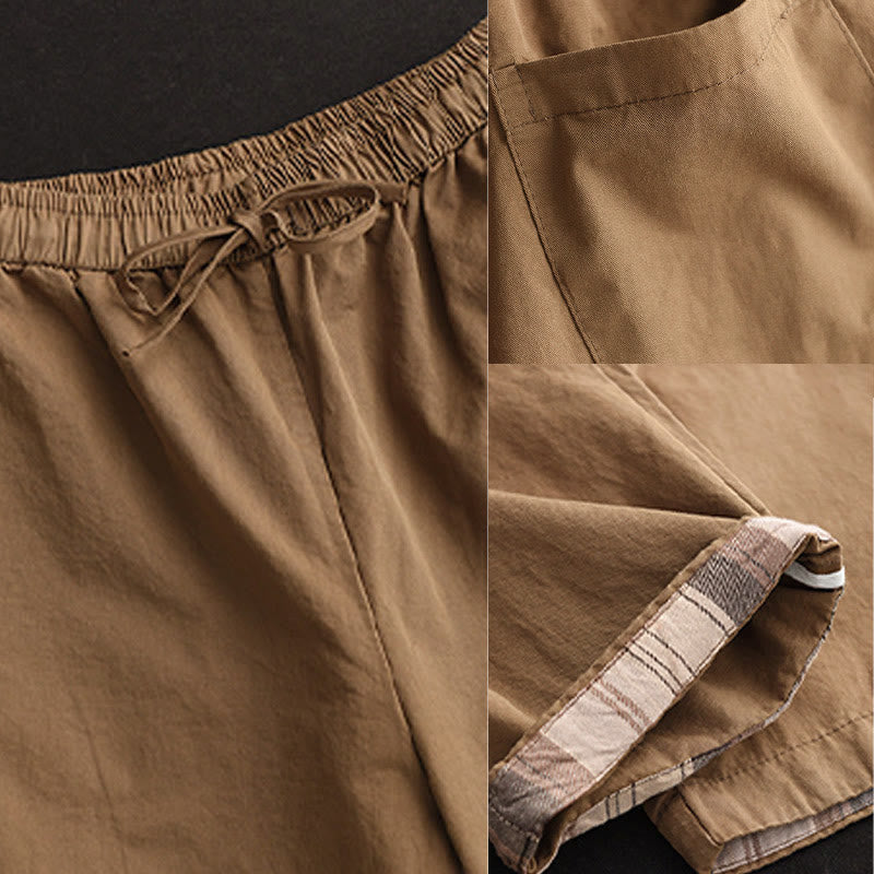 Pantaloni harem da donna in cotone con tasche, modello casual, modello Buddha Stones, con polsini toppati e tasche laterali