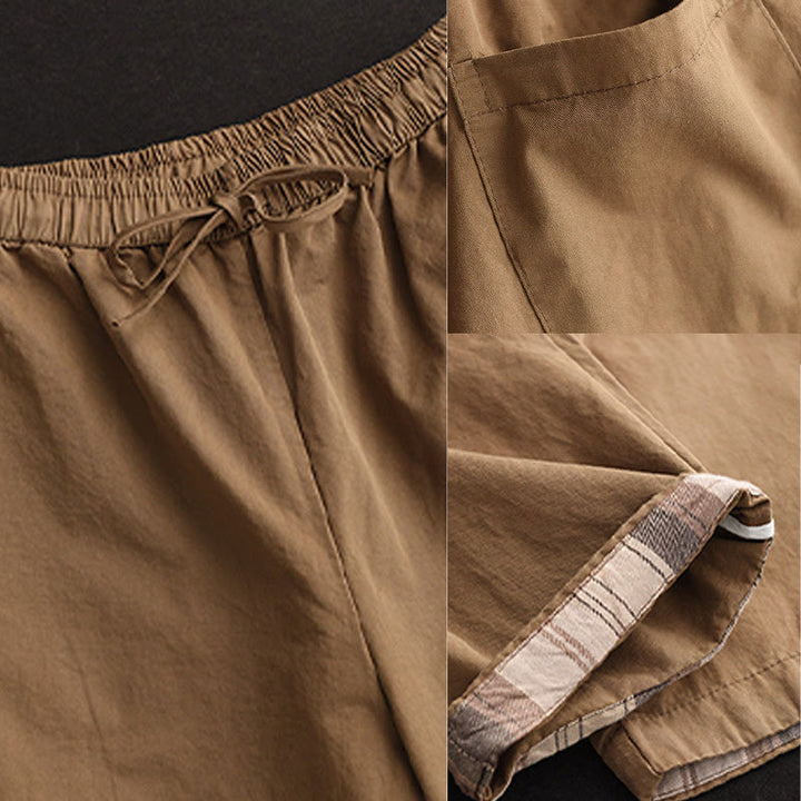 Pantaloni harem da donna in cotone con tasche, modello casual, modello Buddha Stones, con polsini toppati e tasche laterali