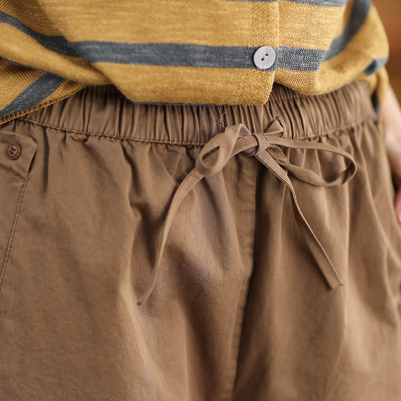 Pantaloni harem da donna in cotone con tasche, modello casual, modello Buddha Stones, con polsini toppati e tasche laterali