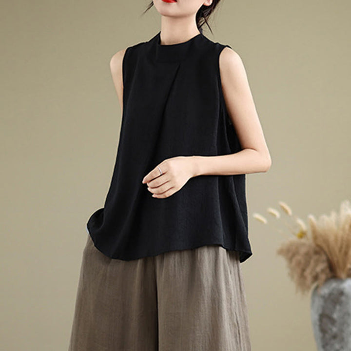 Gilet senza maniche da donna in cotone e lino con colletto alto, casual, con bottoni sul retro, motivo Buddha Stones - image 21