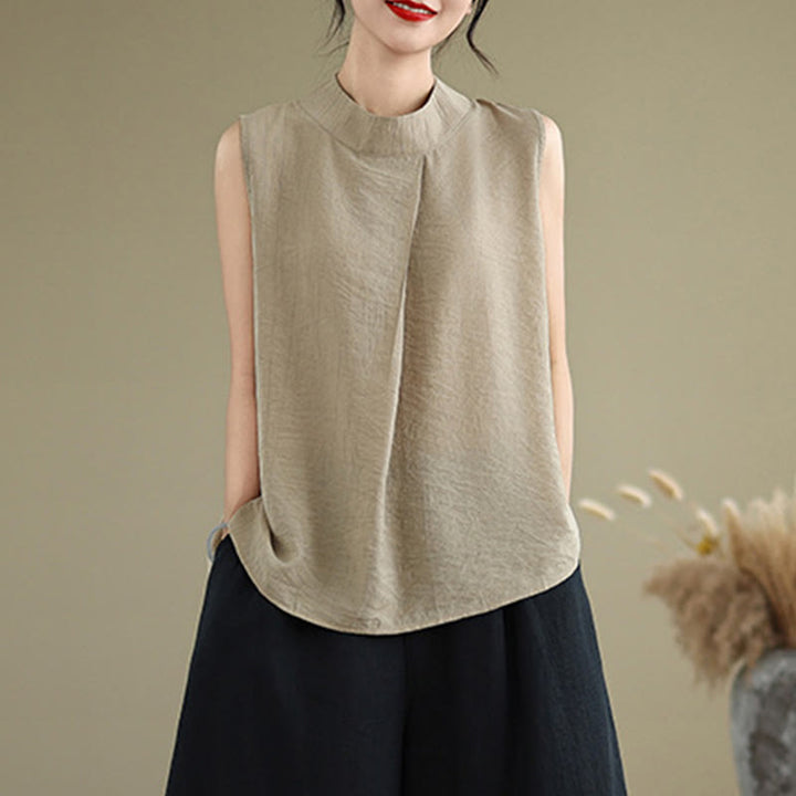 Gilet senza maniche da donna in cotone e lino con colletto alto, casual, con bottoni sul retro, motivo Buddha Stones - image 15