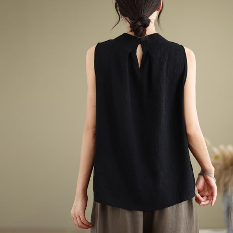 Gilet senza maniche da donna in cotone e lino con colletto alto, casual, con bottoni sul retro, motivo Buddha Stones - image 23