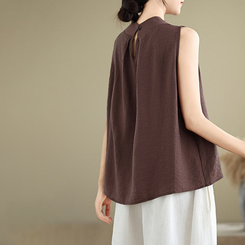 Gilet senza maniche da donna in cotone e lino con colletto alto, casual, con bottoni sul retro, motivo Buddha Stones - image 6