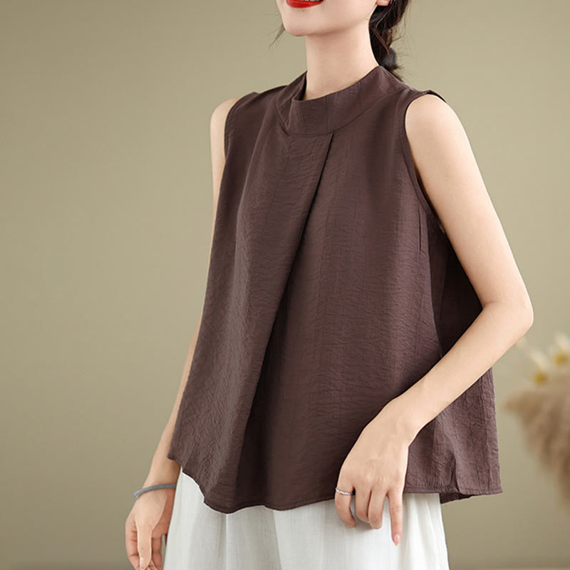 Gilet senza maniche da donna in cotone e lino con colletto alto, casual, con bottoni sul retro, motivo Buddha Stones - Marrone - US8-10, UK/AU12-14, EU40-42 (2XL) - image 0