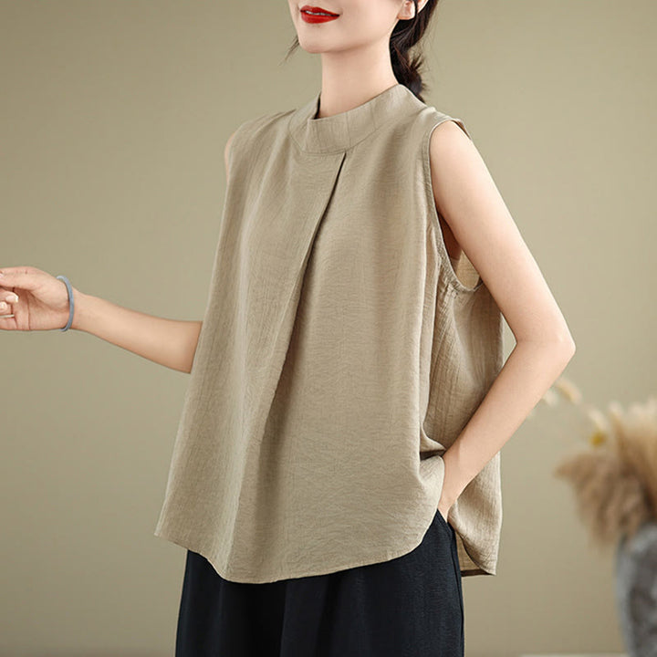 Gilet senza maniche da donna in cotone e lino con colletto alto, casual, con bottoni sul retro, motivo Buddha Stones - image 12