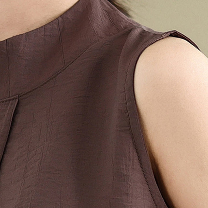 Gilet senza maniche da donna in cotone e lino con colletto alto, casual, con bottoni sul retro, motivo Buddha Stones - image 8