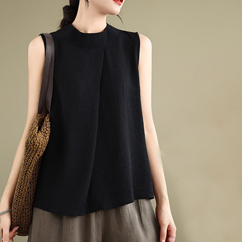 Gilet senza maniche da donna in cotone e lino con colletto alto, casual, con bottoni sul retro, motivo Buddha Stones - image 19