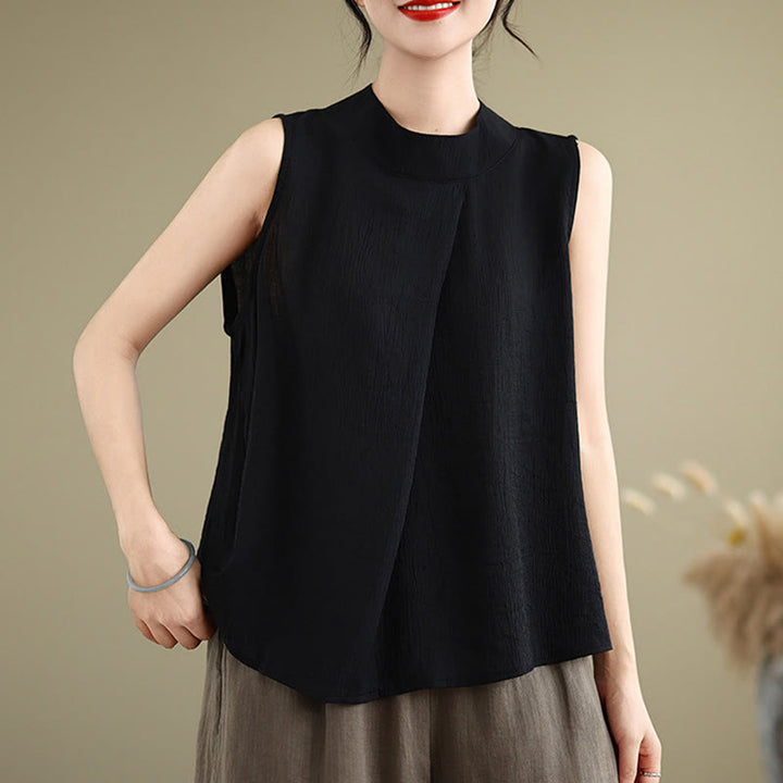 Gilet senza maniche da donna in cotone e lino con colletto alto, casual, con bottoni sul retro, motivo Buddha Stones - image 22