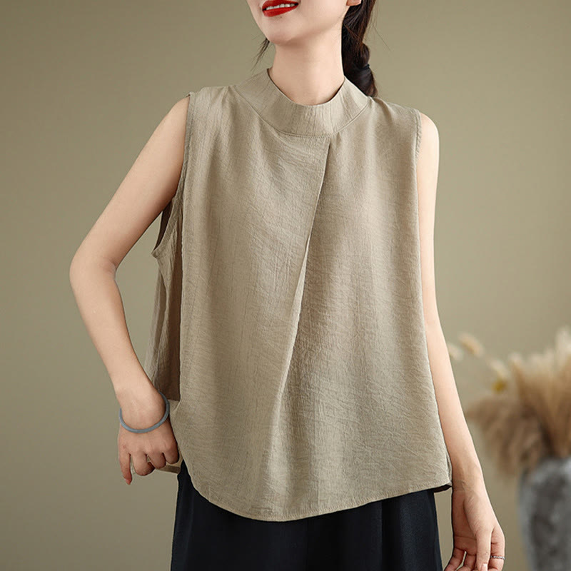 Gilet senza maniche da donna in cotone e lino con colletto alto, casual, con bottoni sul retro, motivo Buddha Stones - image 13
