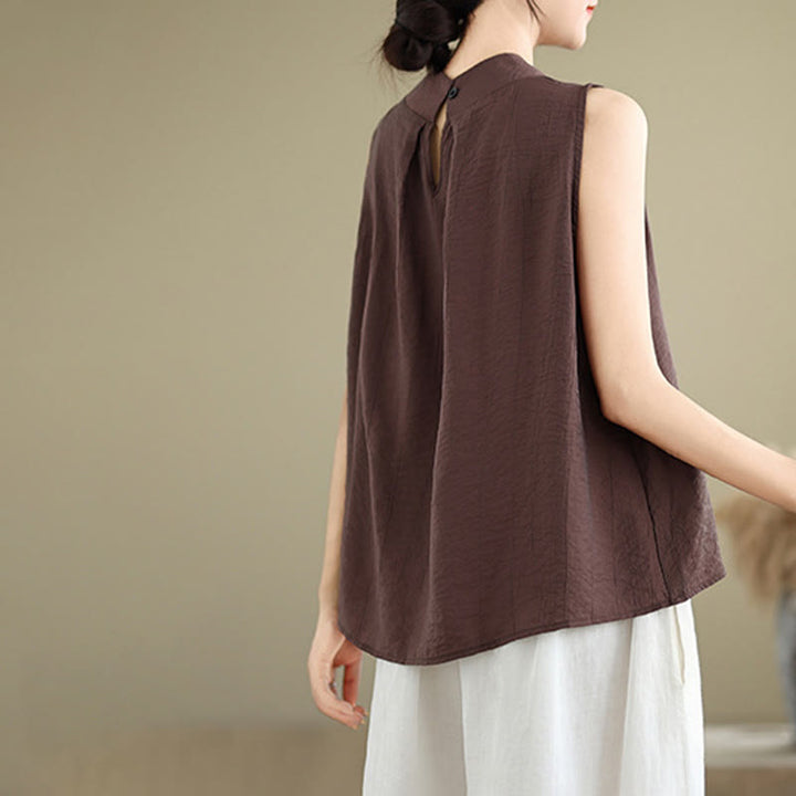 Gilet senza maniche da donna in cotone e lino con colletto alto, casual, con bottoni sul retro, motivo Buddha Stones - image 6
