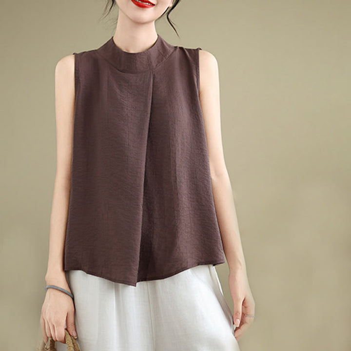 Gilet senza maniche da donna in cotone e lino con colletto alto, casual, con bottoni sul retro, motivo Buddha Stones - image 2
