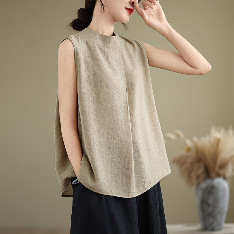 Gilet senza maniche da donna in cotone e lino con colletto alto, casual, con bottoni sul retro, motivo Buddha Stones - PaleGoldenrod - US8-10, UK/AU12-14, EU40-42 (2XL) - image 11