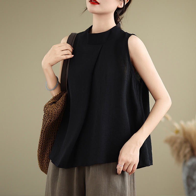 Gilet senza maniche da donna in cotone e lino con colletto alto, casual, con bottoni sul retro, motivo Buddha Stones - image 20