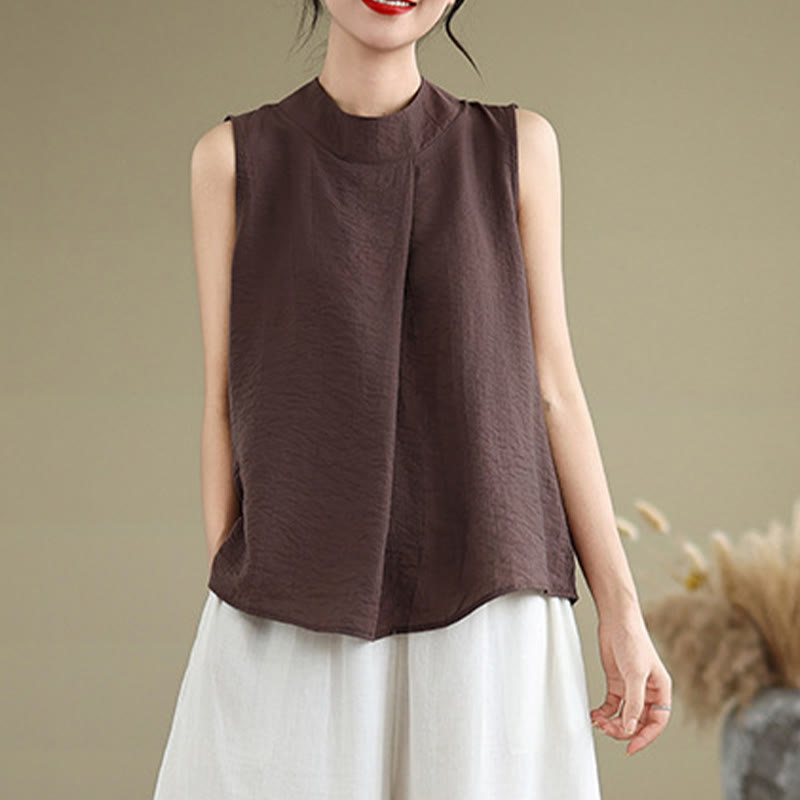 Gilet senza maniche da donna in cotone e lino con colletto alto, casual, con bottoni sul retro, motivo Buddha Stones - image 4