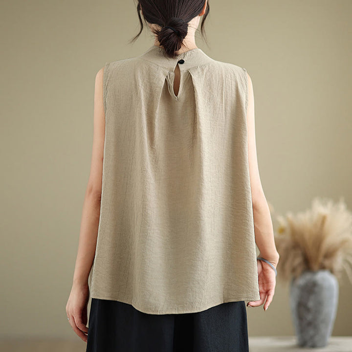 Gilet senza maniche da donna in cotone e lino con colletto alto, casual, con bottoni sul retro, motivo Buddha Stones - image 16