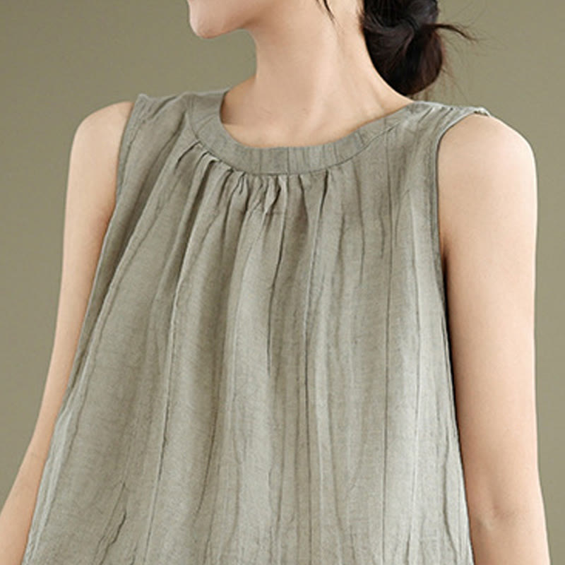 Gilet senza maniche da donna in cotone e lino con scollo rotondo, design semplice, effetto rughe estive, motivo Buddha Stones - image 4