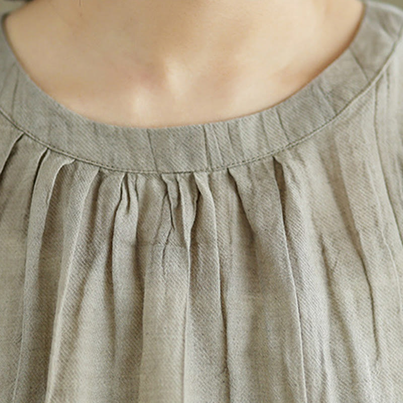 Gilet senza maniche da donna in cotone e lino con scollo rotondo, design semplice, effetto rughe estive, motivo Buddha Stones - image 5