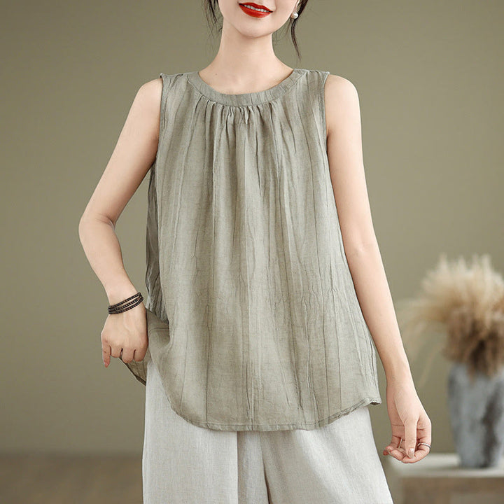 Gilet senza maniche da donna con scollo rotondo e design semplice, modello "Buddha Stones Summer Wrinkles". - Cachi scuro - US8-10, UK/AU12-14, EU40-42 (2XL) - image 0