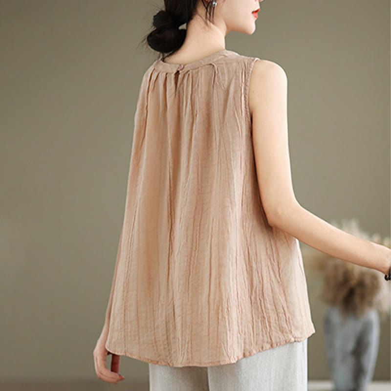 Gilet senza maniche da donna in cotone e lino con scollo rotondo, design semplice, effetto rughe estive, motivo Buddha Stones - image 29