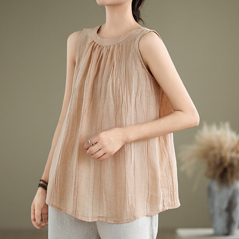 Gilet senza maniche da donna in cotone e lino con scollo rotondo, design semplice, effetto rughe estive, motivo Buddha Stones - image 28