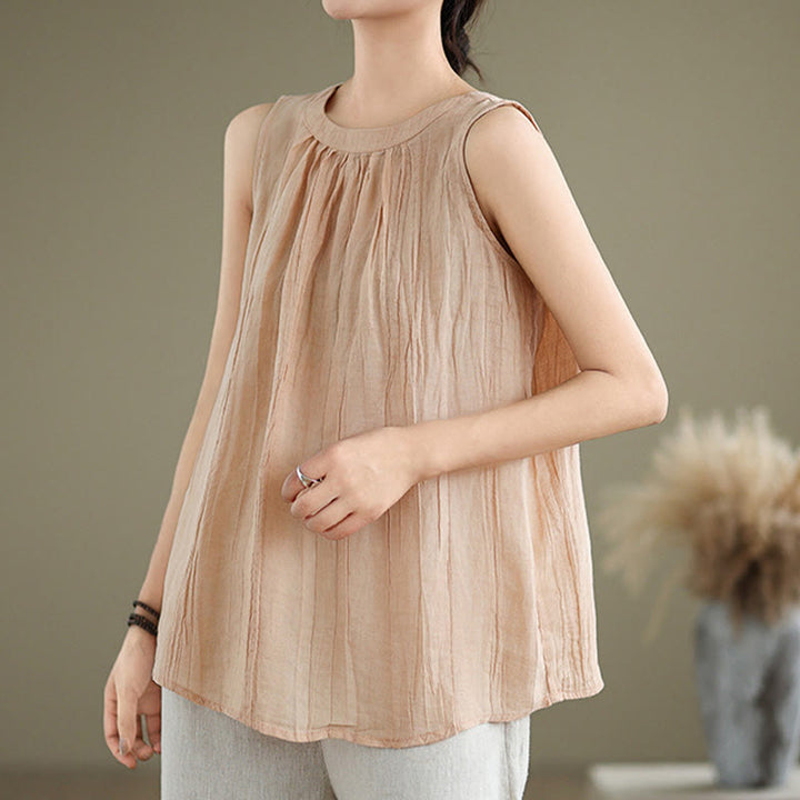 Gilet senza maniche da donna in cotone e lino con scollo rotondo, design semplice, effetto rughe estive, motivo Buddha Stones - image 28