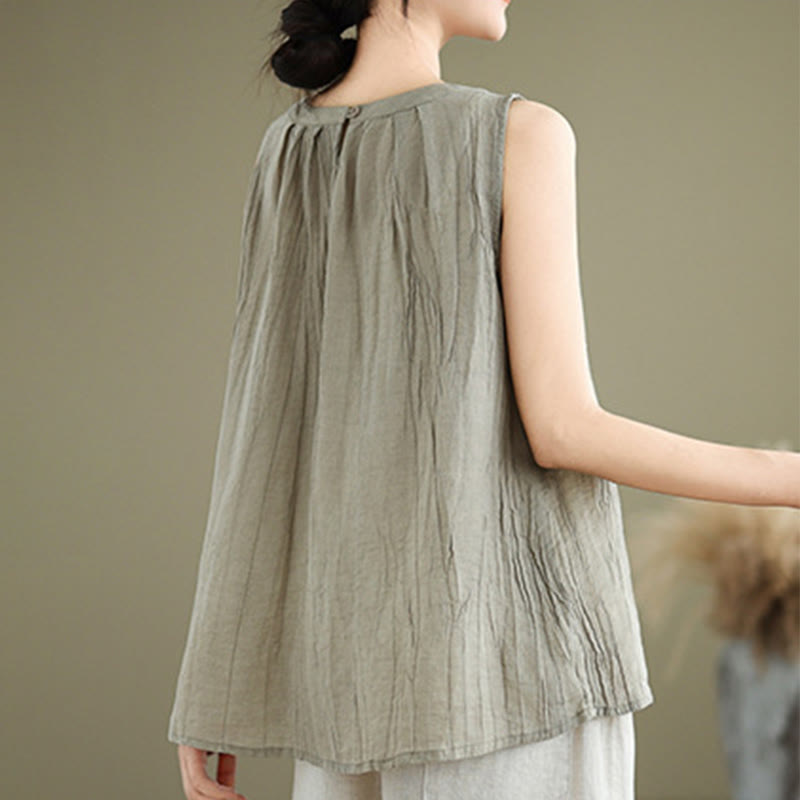 Gilet senza maniche da donna in cotone e lino con scollo rotondo, design semplice, effetto rughe estive, motivo Buddha Stones - image 2