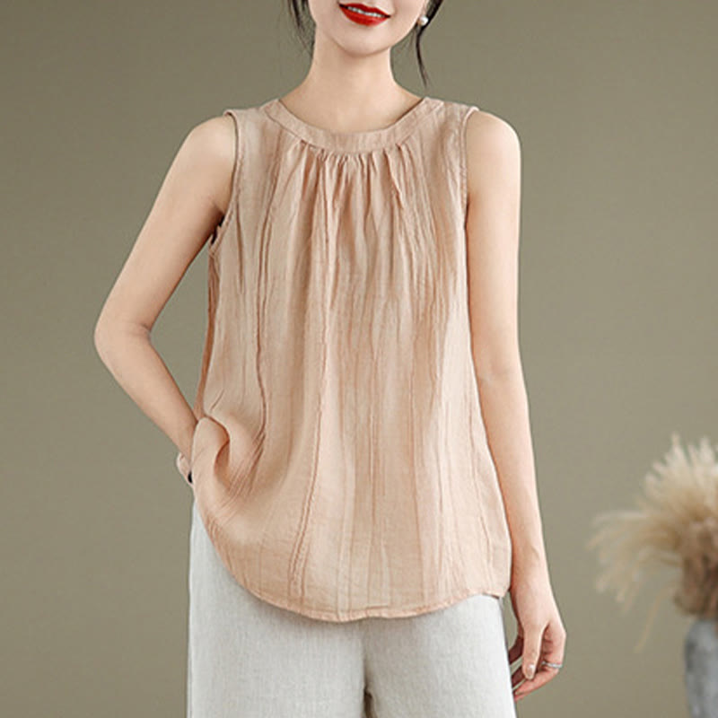 Gilet senza maniche da donna in cotone e lino con scollo rotondo, design semplice, effetto rughe estive, motivo Buddha Stones - image 27