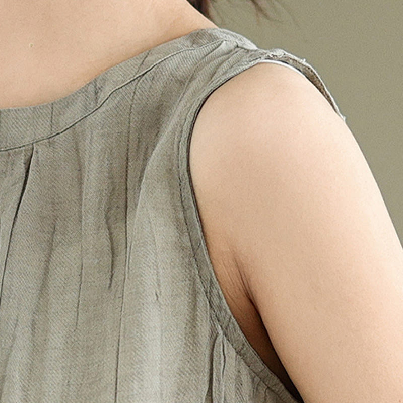 Gilet senza maniche da donna in cotone e lino con scollo rotondo, design semplice, effetto rughe estive, motivo Buddha Stones - image 7