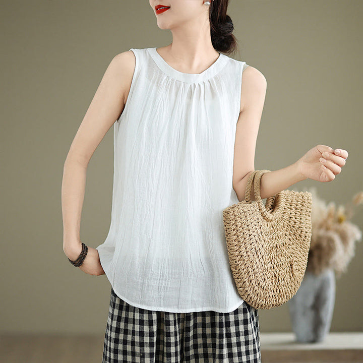 Gilet senza maniche da donna in cotone e lino con scollo rotondo, design semplice, effetto rughe estive, motivo Buddha Stones - Bianco - US8-10, UK/AU12-14, EU40-42 (2XL) - image 10