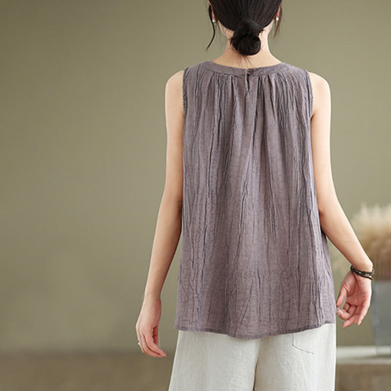 Gilet senza maniche da donna in cotone e lino con scollo rotondo, design semplice, effetto rughe estive, motivo Buddha Stones - image 23