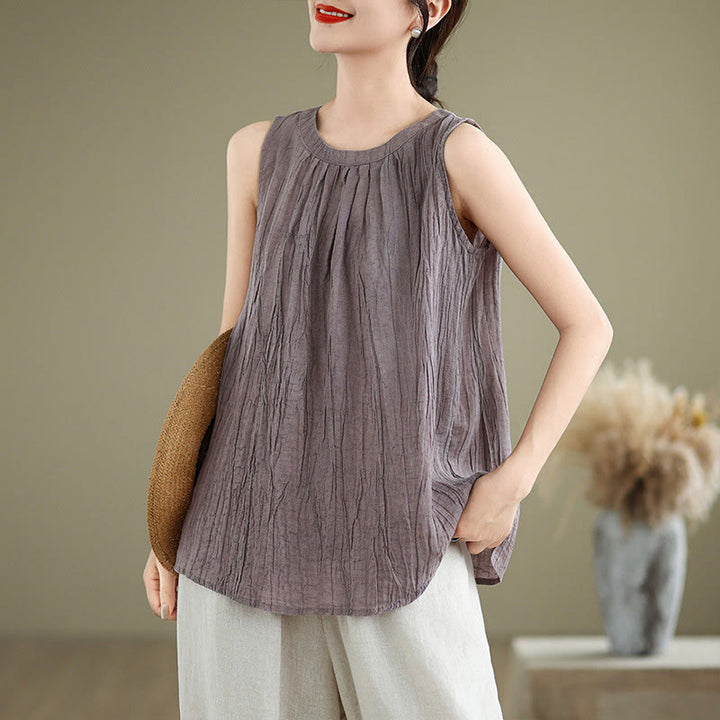 Gilet senza maniche da donna in cotone e lino con scollo rotondo, design semplice, effetto rughe estive, motivo Buddha Stones - Prugna - US8-10, UK/AU12-14, EU40-42 (2XL) - image 20
