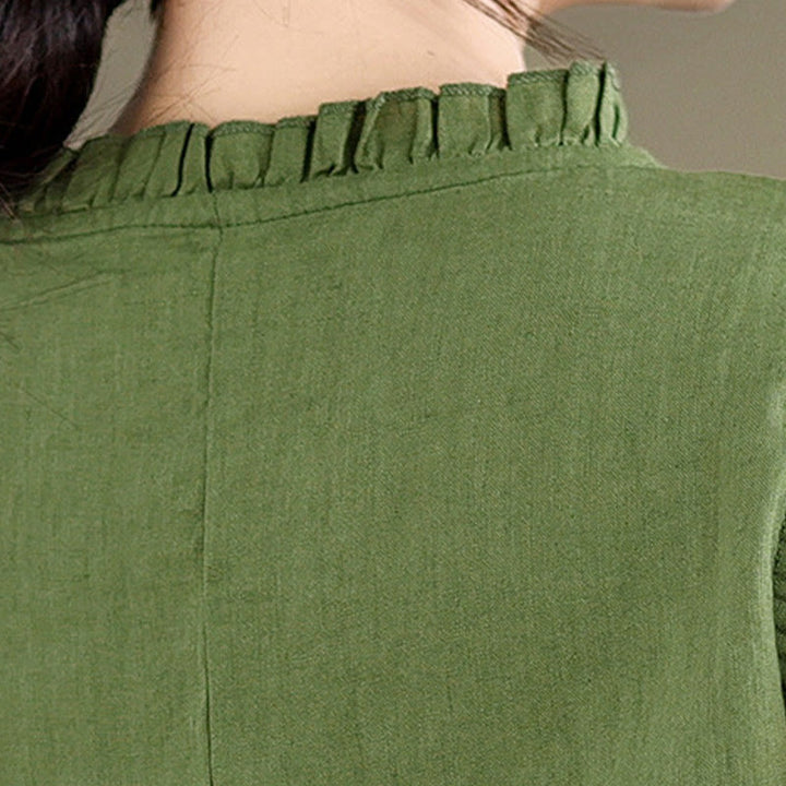 Canotta senza maniche da donna in cotone e lino con scollo rotondo, coulisse e design arricciato estivo Buddha Stones - image 9