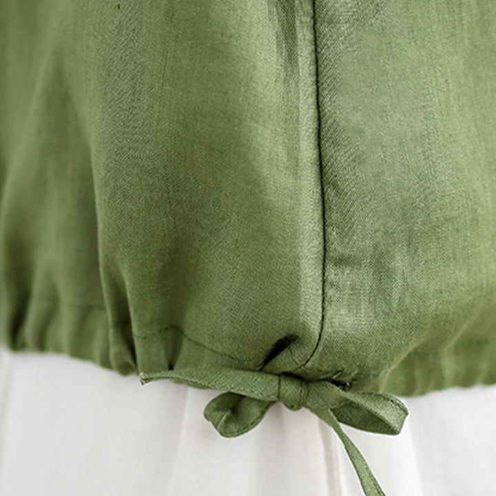 Canotta senza maniche da donna in cotone e lino con scollo rotondo, coulisse e design arricciato estivo Buddha Stones - image 10