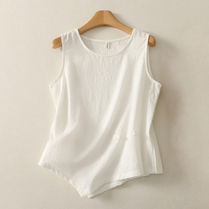 Gilet da donna in cotone e lino, senza maniche, estivo, tinta unita, Buddha Stones