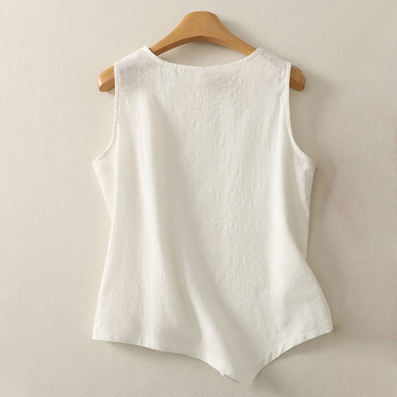 Gilet da donna in cotone e lino, senza maniche, estivo, tinta unita, Buddha Stones