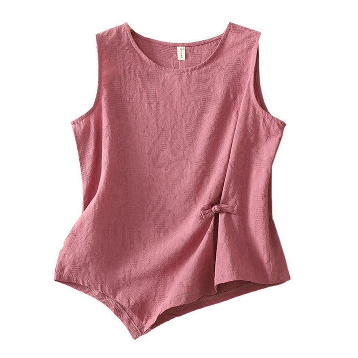 Gilet da donna in cotone e lino, senza maniche, estivo, tinta unita, Buddha Stones