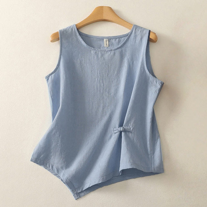 Gilet da donna in cotone e lino, senza maniche, estivo, tinta unita, Buddha Stones