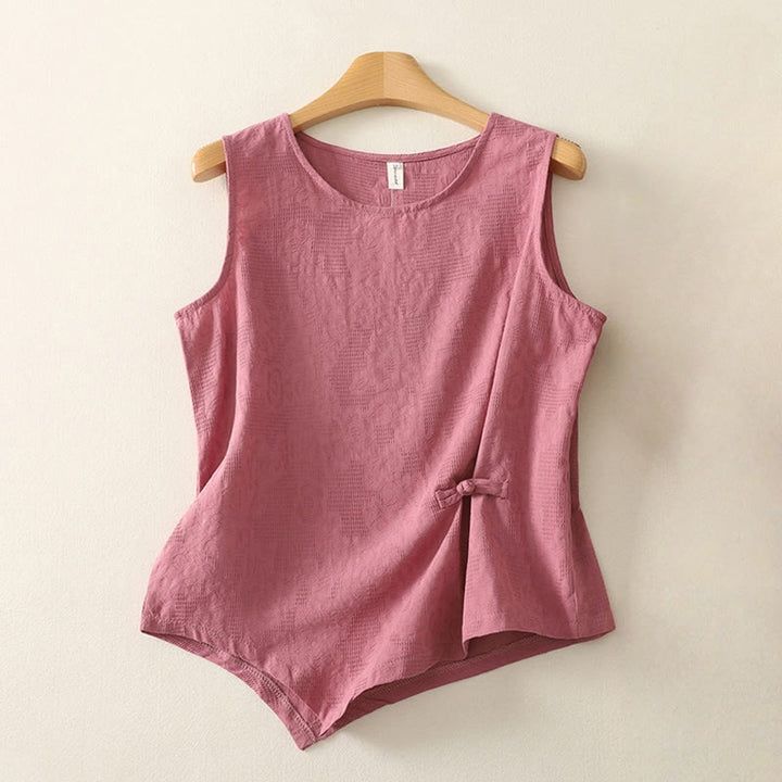 Gilet da donna in cotone e lino, senza maniche, estivo, tinta unita, Buddha Stones