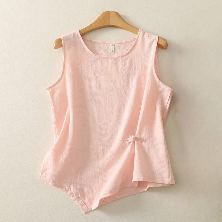 Gilet da donna in cotone e lino, senza maniche, estivo, tinta unita, Buddha Stones