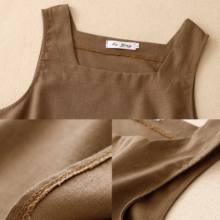 Gilet senza maniche in cotone e lino da donna con colletto quadrato estivo Buddha Stones - image 3