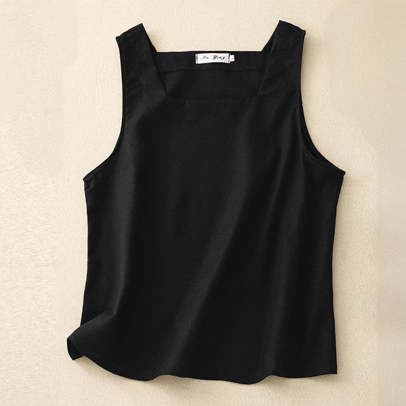 Gilet senza maniche in cotone e lino da donna con colletto quadrato estivo Buddha Stones - Nero - US8-10, UK/AU12-14, EU40-42 (2XL) - image 11
