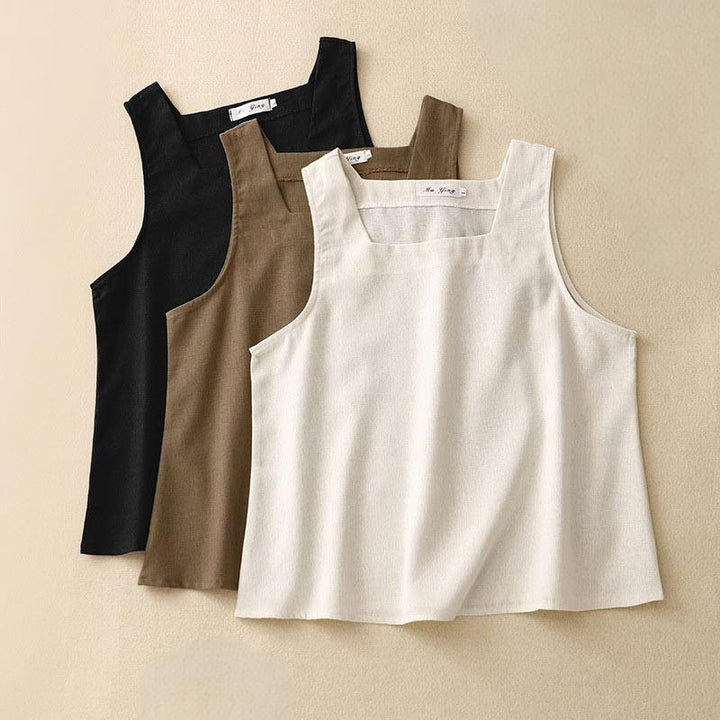 Gilet senza maniche in cotone e lino da donna con colletto quadrato estivo Buddha Stones - image 15