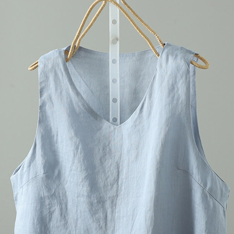 Gilet da donna in cotone senza maniche con scollo a V, colore puro, vintage , Buddha Stones - image 1