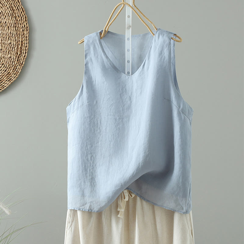 Gilet da donna in cotone senza maniche con scollo a V, colore puro, vintage , Buddha Stones - Azzurro chiaro - US8-10, UK/AU12-14, EU40-42 (2XL) - image 0